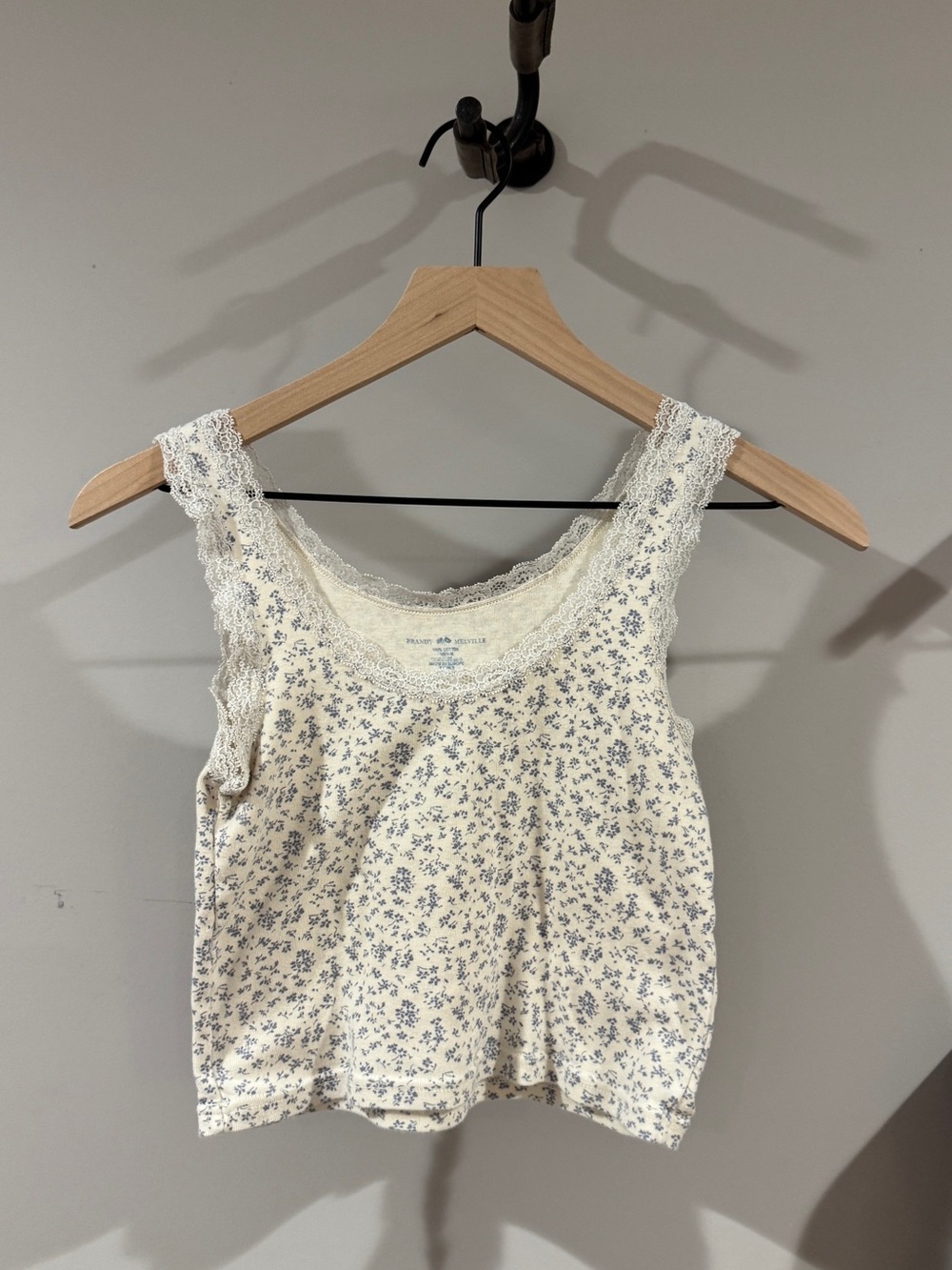 Brandy Melville Cream Tank with Blue Floral Print